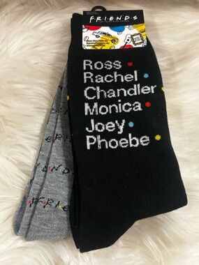 FRIENDS Unisex Crew Socks in Black & Gray with Color Dot Accents 2 Pair